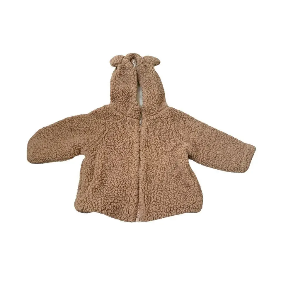 Quincy Mae Baby Beige Bear Hoded Jacket Size 6-12 M